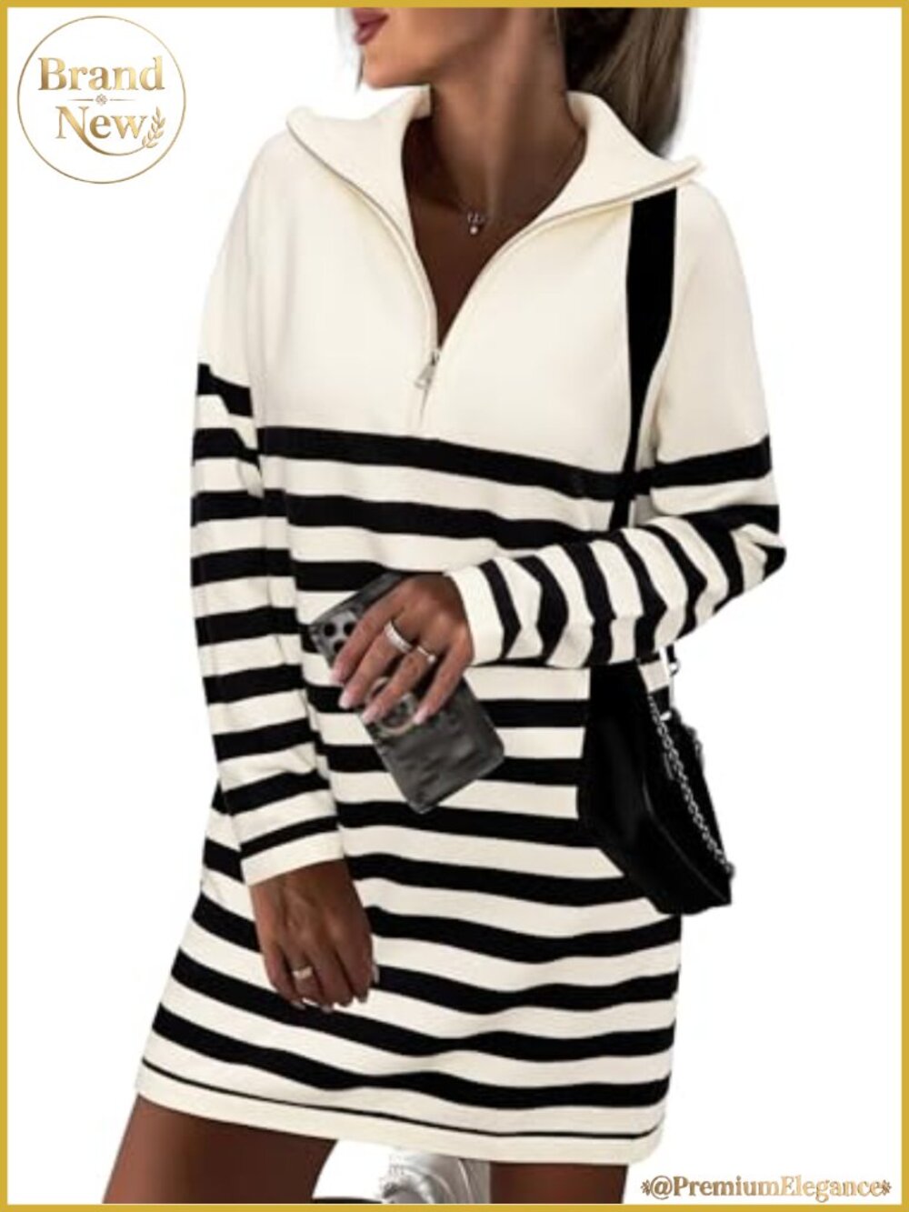 Striped Chunky Knit Sweater Dress Long Sleeve Lapel Collar Oversized Winter